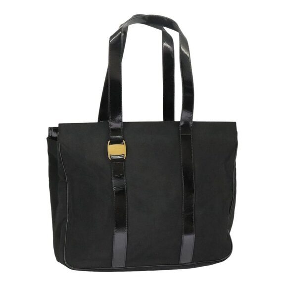 Salvatore Ferragamo Tote Bag Canvas Black Gold Auth bs19507 - Picture 1 of 16